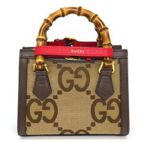 Gucci Diana Shoulder Bag Camel Brown Ebony Jumbo GG Canvas Leather - Picture 2 of 10